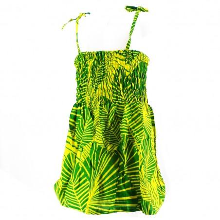 robe enfant couleur jaune et vert motif feuillage tropical stylisé