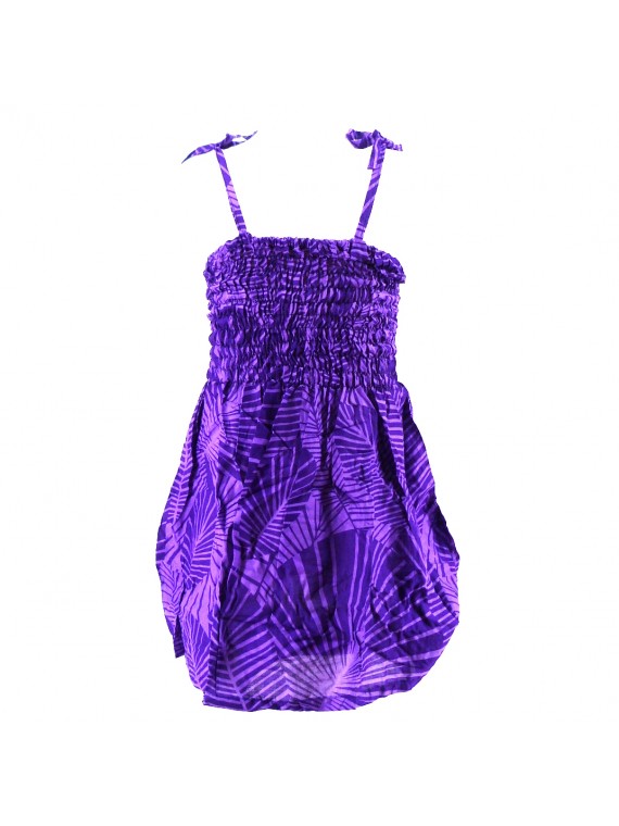 robe enfant couleur violette motif feuillage tropical stylisé