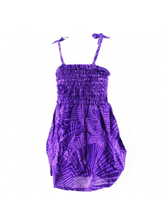 robe enfant couleur violette motif feuillage tropical stylisé