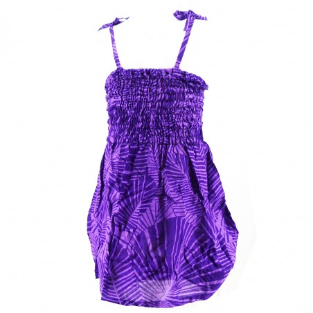robe enfant couleur violette motif feuillage tropical stylisé