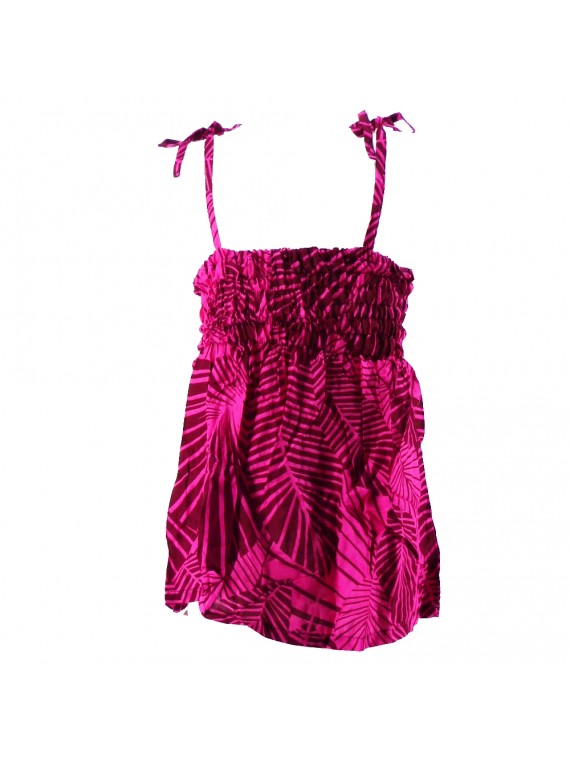 robe enfant couleur rose motifs feuillage tropical stylisé