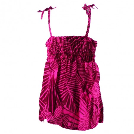 robe enfant couleur rose motifs feuillage tropical stylisé