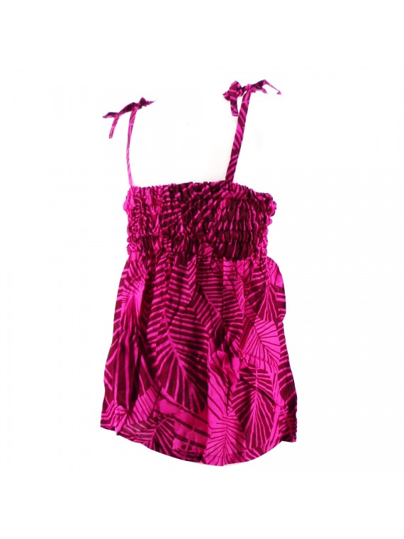 robe enfant couleur rose motifs feuillage tropical stylisé