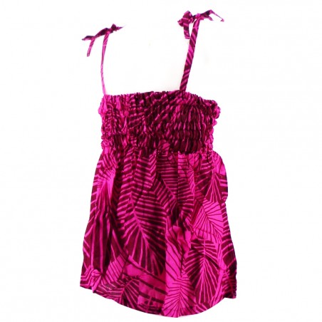 robe enfant couleur rose motifs feuillage tropical stylisé