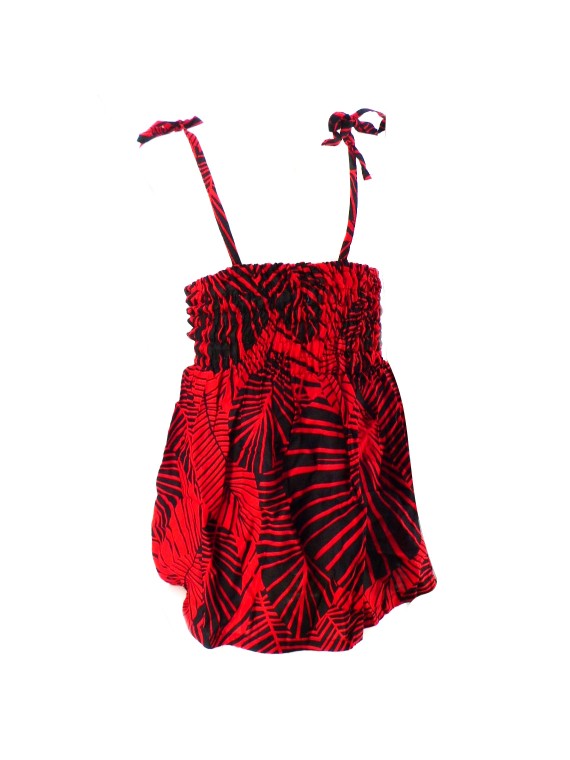 robe enfant rouge feuillage tropical stylisé