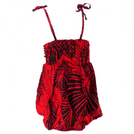robe enfant rouge feuillage tropical stylisé