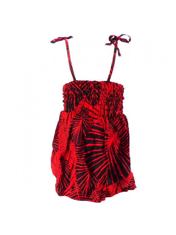 robe enfant rouge feuillage tropical stylisé