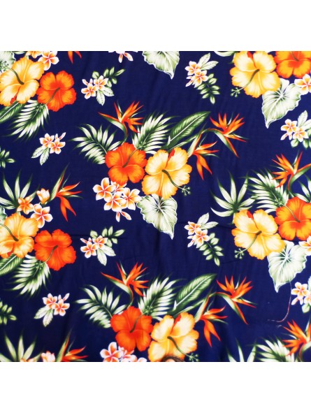 Tissu bleu nuit et orange vieil hibiscus