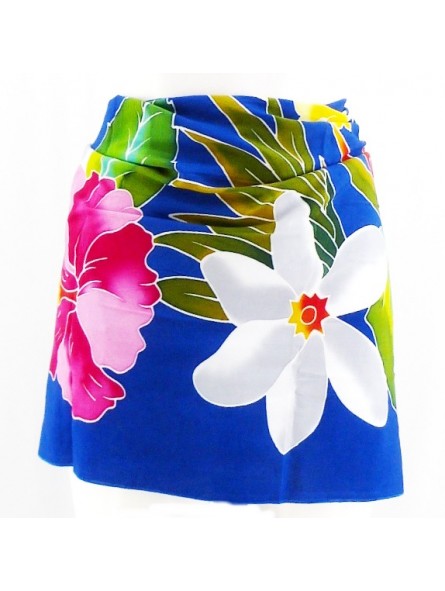 Mini paréo Fleurs de Tahiti  bleu