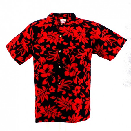 Chemise hawaïenne enfant noire et rouge, hibiscus, best seller
