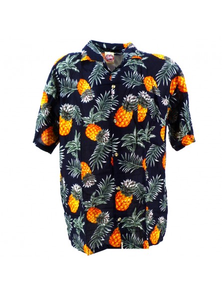 Chemise Hawaïenne Noire motif  Ananas
