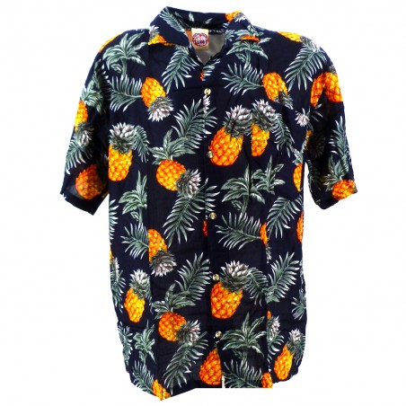 Chemise Hawaïenne Noire motif  Ananas