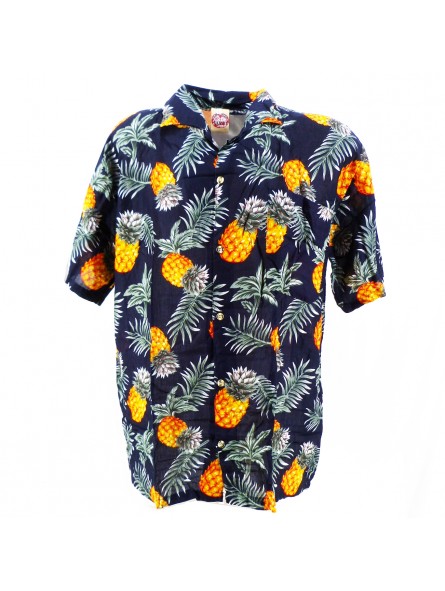 Chemise Hawaïenne Noire motif  Ananas