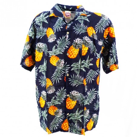 Chemise Hawaïenne Noire motif  Ananas