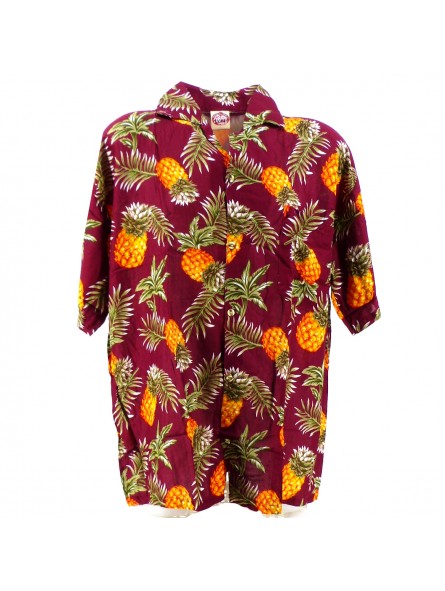 Chemise Hawaïenne couleur Bordeau motif Ananas