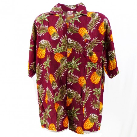 Chemise Hawaïenne couleur Bordeau motif Ananas