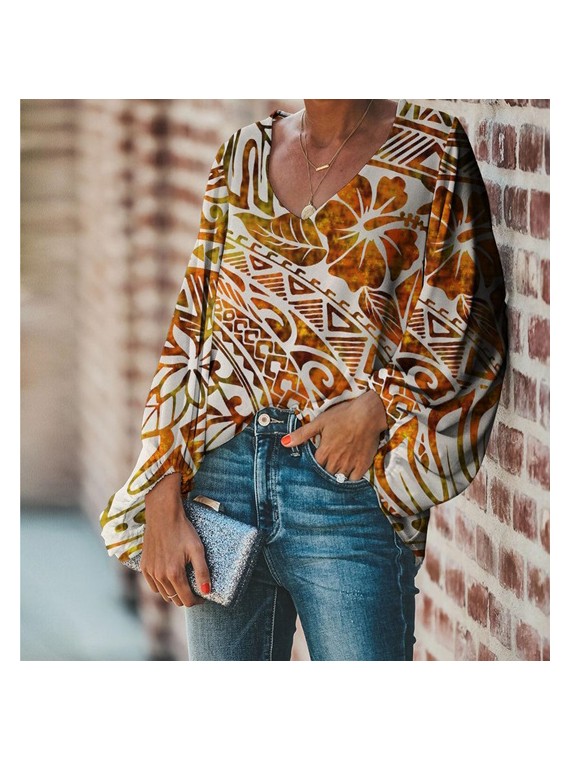 Haut femme col V manche longue Orangé