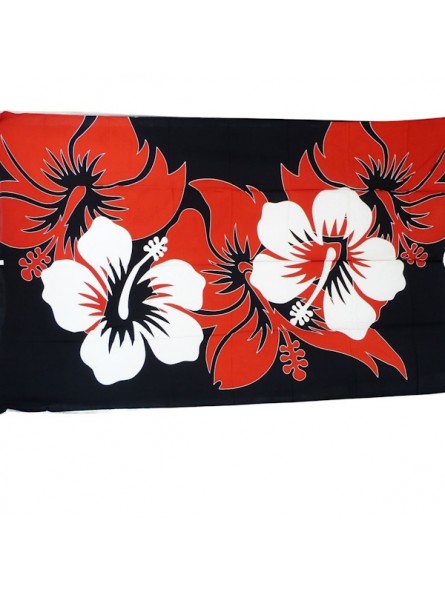 Paréo Noir, rouge, blanc, gros hibiscus
