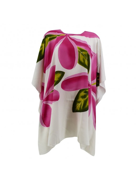Tunique femme ample blanche avec motifs fleurs Frangipanes rose