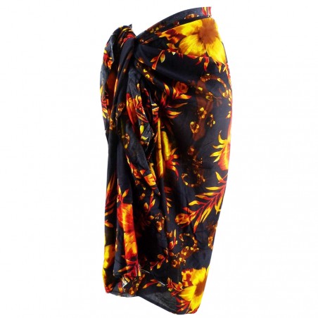 paréo noir et vert hibiscus et margouillat