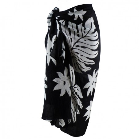 Paréo Noir tiaré et feuillage