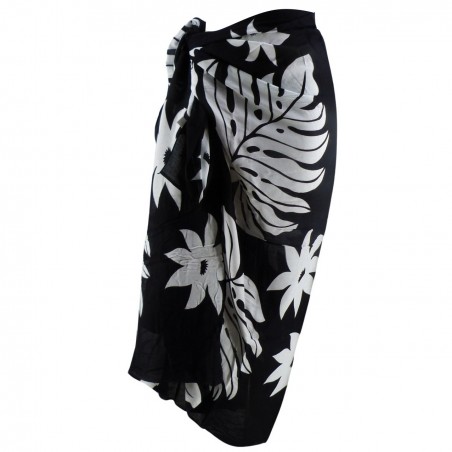 Paréo Noir tiaré et feuillage