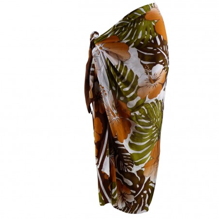 Paréo Marron motifs Hibiscus