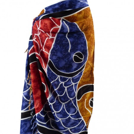 Paréo 7 poisssons bleu marron bordeaux