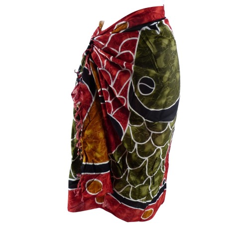 Paréo 7 poisssons Vert bordeaux