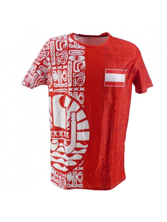 T-shirt rouge motif Tatouage et drapeau Tahitien