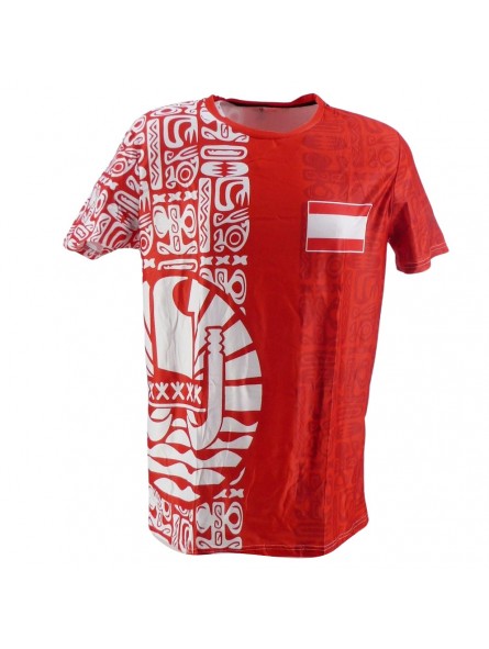 T-shirt rouge motif Tatouage et drapeau Tahitien