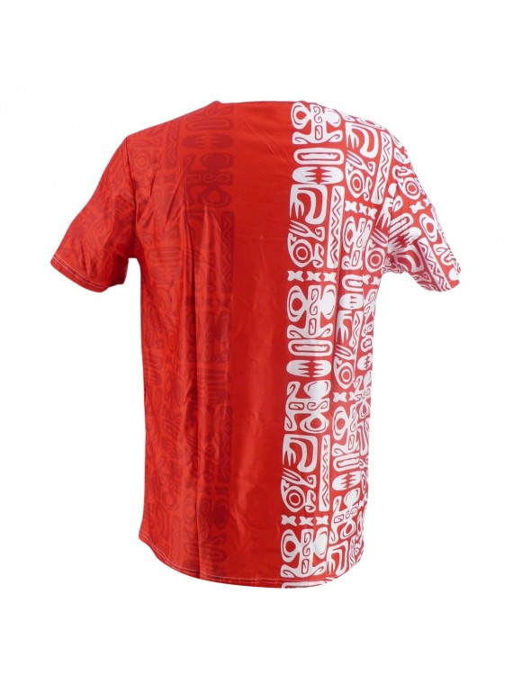 T-shirt rouge motif Tatouage et drapeau Tahitien