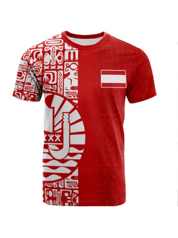 T-shirt rouge motif Tatouage et drapeau Tahitien