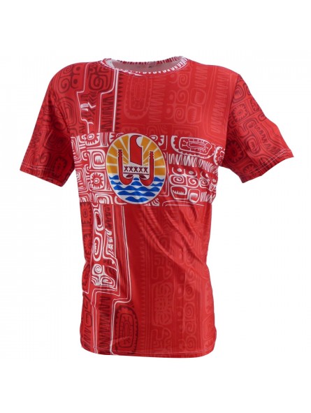 T-shirt rouge Tatouage drapeau Tahiti Fenua