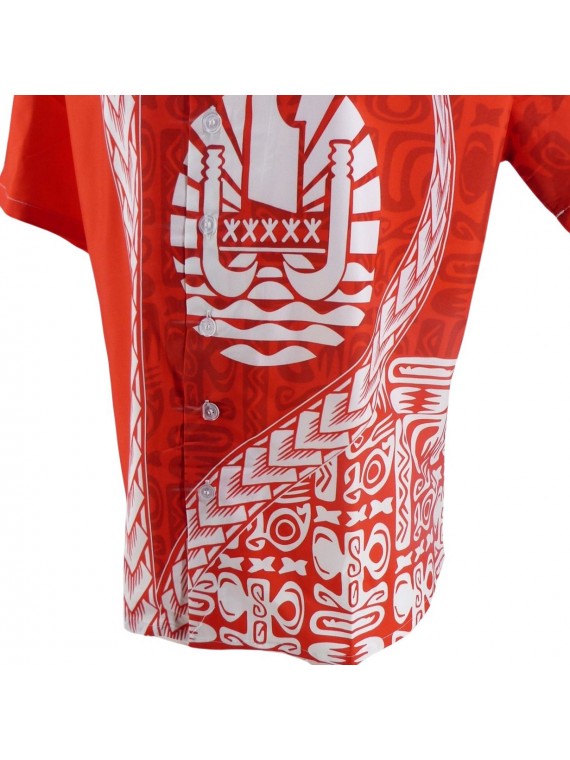 Chemise Tahitienne rouge Tatouage et drapeau