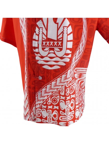 Chemise Tahitienne rouge Tatouage et drapeau