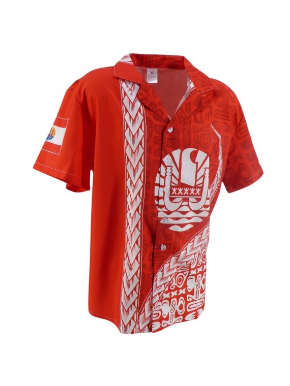 Chemise Tahitienne rouge Tatouage et drapeau
