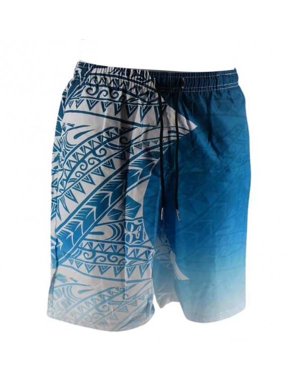 Short de bain homme bleu imprimé Tatouage Polynesien