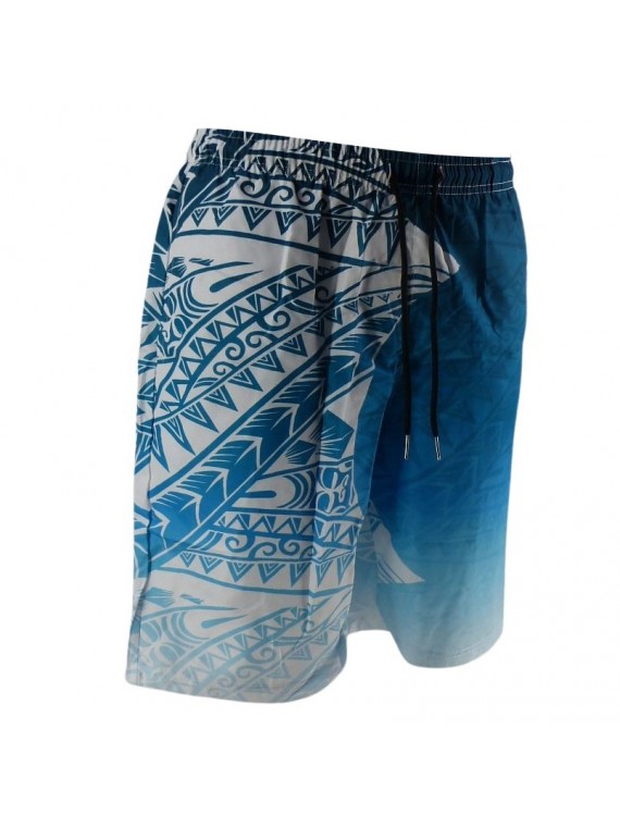 Short de bain homme bleu imprimé Tatouage Polynesien