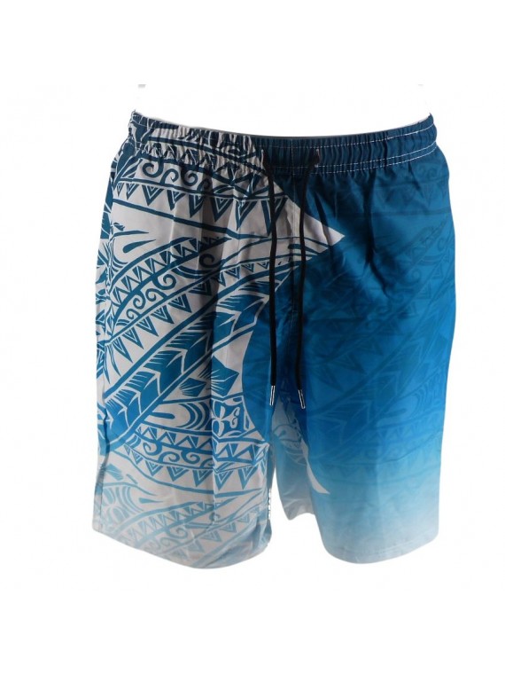 Short de bain homme bleu imprimé Tatouage Polynesien