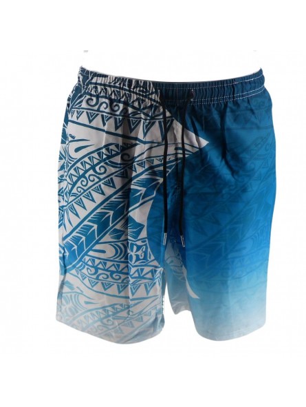 Short de bain homme bleu imprimé Tatouage Polynesien