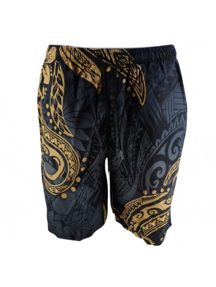 Short de bain homme Noir motifs Tatouage Polynesien