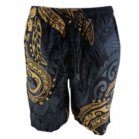 Short de bain homme Noir motifs Tatouage Polynesien