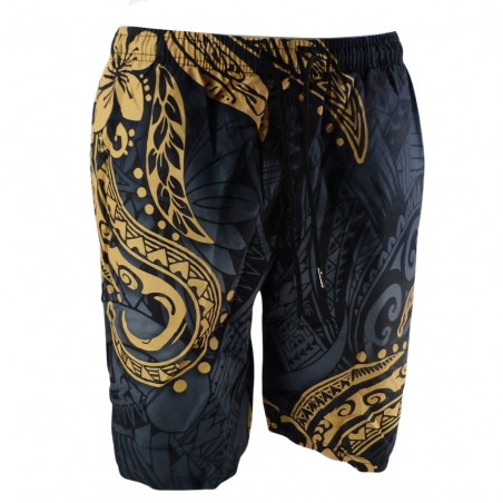 Short de bain homme Noir motifs Tatouage Polynesien