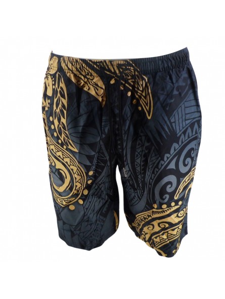 Short de bain homme Noir motifs Tatouage Polynesien