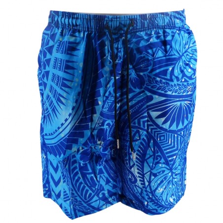 Short de bain homme bleu et turquoise Tatouage Polynesien