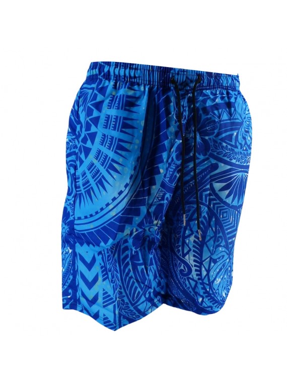 Short de bain homme turquoise Tatouage Polynesien