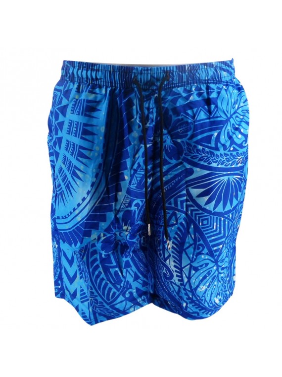 Short de bain homme turquoise Tatouage Polynesien