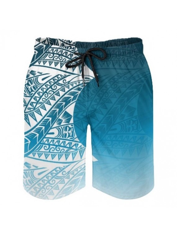 Short de bain homme bleu imprimé Tatouage Polynesien
