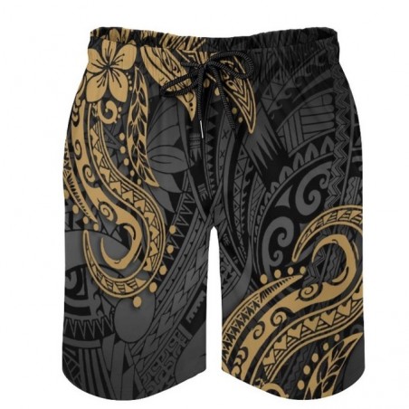 Short de bain homme Noir motifs Tatouage Polynesien